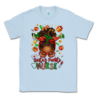 Dusty Blue santa's favorite nurse afro messy bun Classic Tee - texasbilliewilder