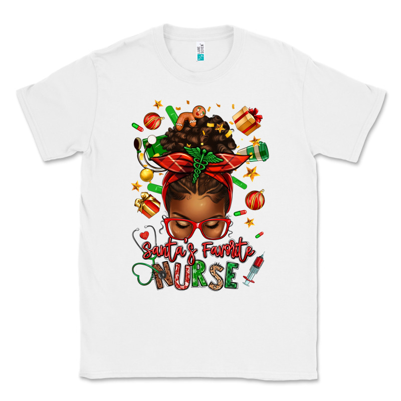 Santa's Favorite Nurse Afro Messy Bun Classic Tee by texasbilliewilder | Teevron