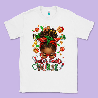 Santa's Favorite Nurse Afro Messy Bun Classic Tee Designed By Texasbilliewilder