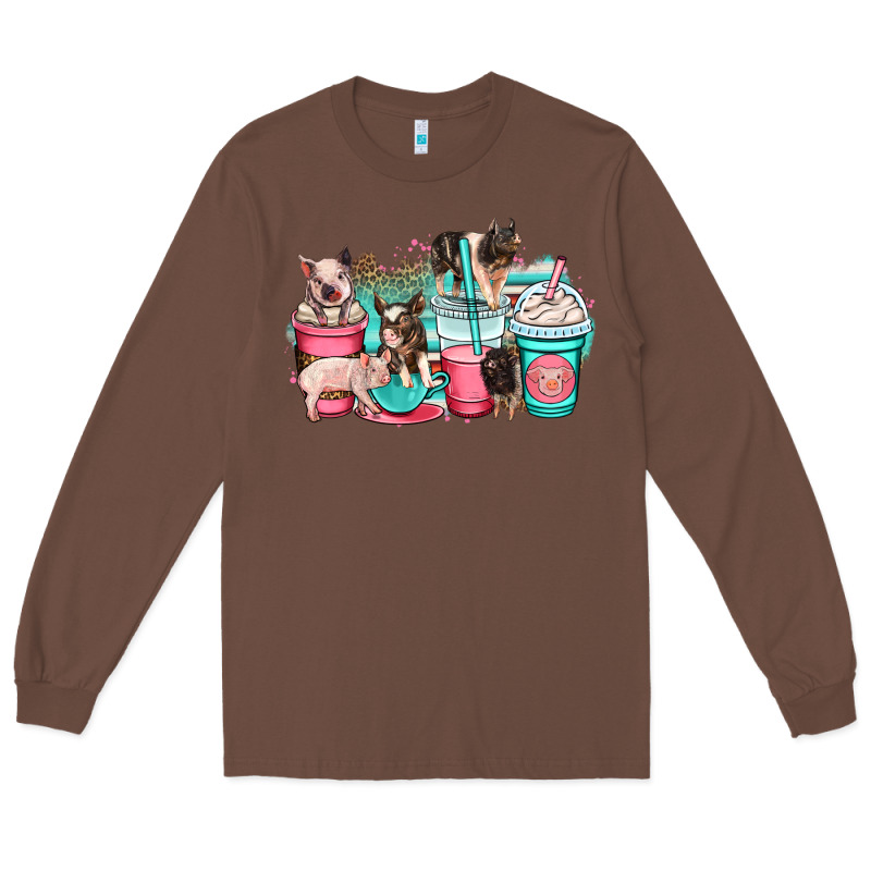 Pig Coffee Cups Long Sleeve Tee by OliviaCreatesArt | Teevron