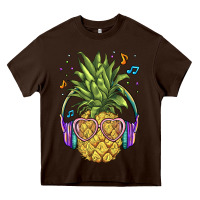 Chocolate Brown pineapple with headphone Heavy Core Tee - BarkalooDesign