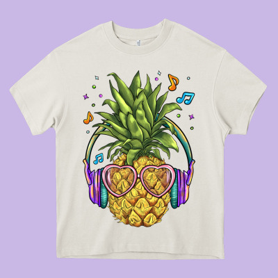 Pineapple With Headphone Heavy Core Tee Designed By Barkaloodesign