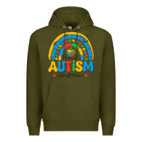 Army Green proud autism mom rainbow Premium Hoodie - CowhideDigitalArt