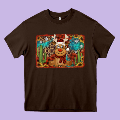 Western Christmas Reindeer With Background Heavy Core Tee Designed By Jasminsmagicworld