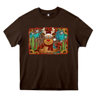 Chocolate Brown western christmas reindeer with background Heavy Core Tee - Jasminsmagicworld