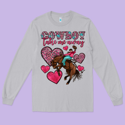 Cowboy Take Me Away Long Sleeve Tee Designed By Oliviacreatesart