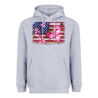 Heather Grey breast cancer american flag background Heavyweight Hoodie - BarkalooDesign