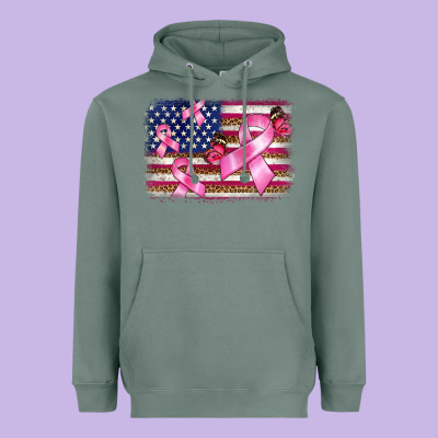 Breast Cancer American Flag Background Heavyweight Hoodie Designed By Barkaloodesign