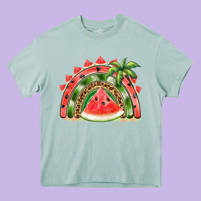 Watermelon Slice  Rainbow Heavy Core Tee Designed By Barkaloodesign