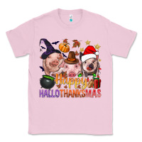 Bubblegum Pink Happy Hallothanksmas Pigs Classic Tee - NancyCooperArtShop