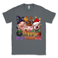 Charcoal Heather Happy Hallothanksmas Pigs Classic Tee - NancyCooperArtShop