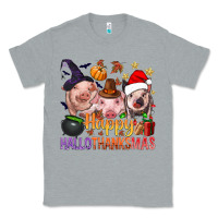 Heather Grey Happy Hallothanksmas Pigs Classic Tee - NancyCooperArtShop