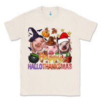 Natural Happy Hallothanksmas Pigs Classic Tee - NancyCooperArtShop