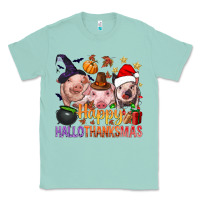 Seafoam Happy Hallothanksmas Pigs Classic Tee - NancyCooperArtShop