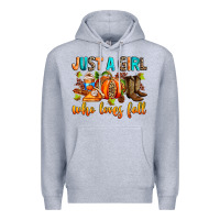Heather Grey Just a girl who loves Fall Premium Hoodie - RanaPortraitStore