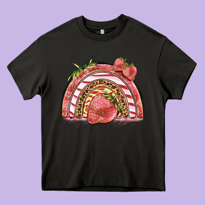 Strawberry Rainbow Heavy Core Tee Designed By Barkaloodesign