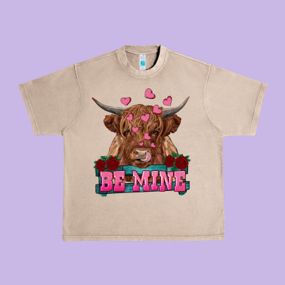 Be Mine Highland Cow Urban Heavy Tee Designed By Ranaportraitstore