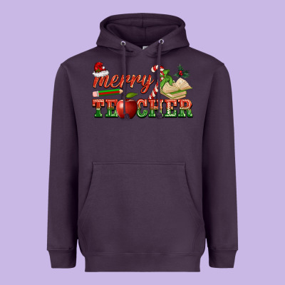 Merry Teacher Heavyweight Hoodie Designed By Barkaloodesign