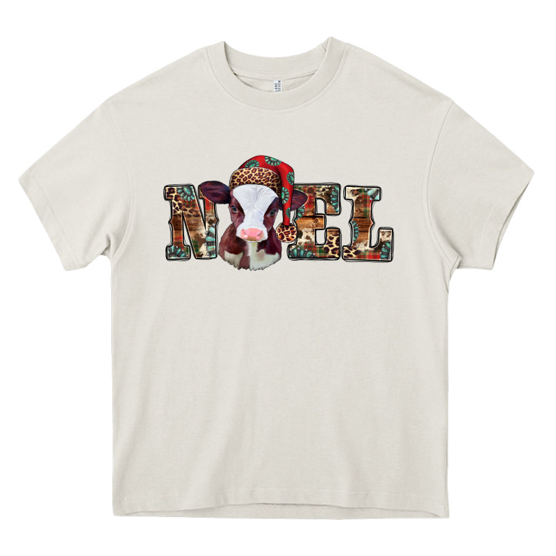 Western Christmas Baby Cow Noel Heavy Core Tee by Jasminsmagicworld | Teevron
