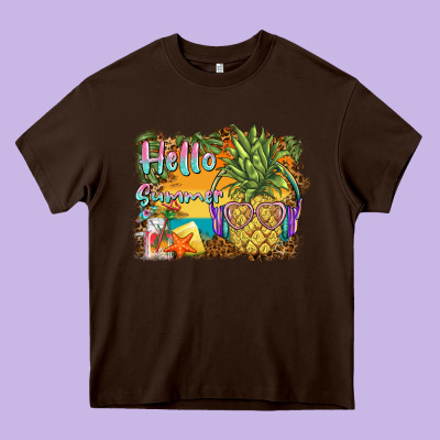 Hello Summer Pineapple Heavy Core Tee Designed By Barkaloodesign