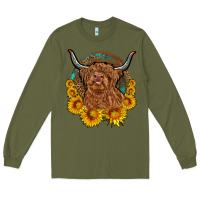 Army Green cow sunflower leopard Long Sleeve Tee - OliviaCreatesArt