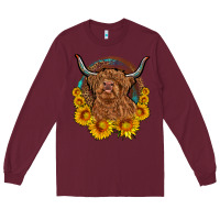 Burgundy cow sunflower leopard Long Sleeve Tee - OliviaCreatesArt