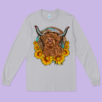 Cow Sunflower Leopard Long Sleeve Tee Designed By Oliviacreatesart