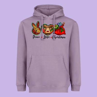 Peace Love Christmas Heavyweight Hoodie Designed By Barkaloodesign