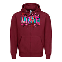 Burgundy Love Valentine Zipper Hoodie - CowhideDigitalArt
