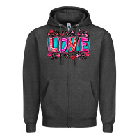 Charcoal Heather Love Valentine Zipper Hoodie - CowhideDigitalArt