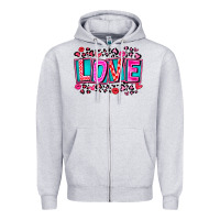 Heather Grey Love Valentine Zipper Hoodie - CowhideDigitalArt