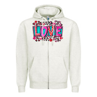 Oatmeal Heather Love Valentine Zipper Hoodie - CowhideDigitalArt