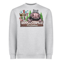 Heather Grey I Want a Hippopotamus for Christmas Heavyweight Sweatshirt - CowhideDigitalArt