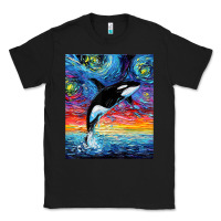 Black Orca Killer Whale Starry Night Colorful Ocean Art By Aja Classic Tee - trangStudio