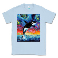 Dusty Blue Orca Killer Whale Starry Night Colorful Ocean Art By Aja Classic Tee - trangStudio