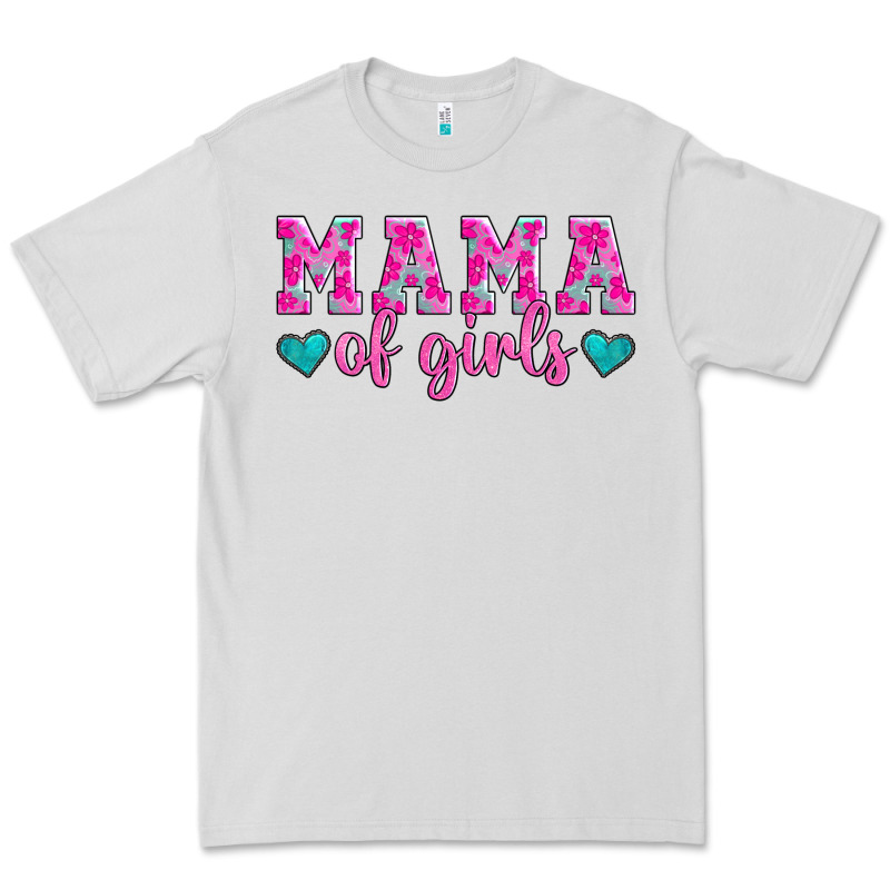 Mama Of Girls Floral Pattern Turquoise Heart Premium Tee by Jasminsmagicworld | Teevron