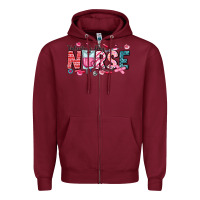 Burgundy Nurse Valentine Zipper Hoodie - CowhideDigitalArt