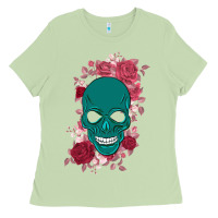 Skull With Flowers Ladies Tee | Teevron
