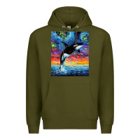Army Green Orca Killer Whale Starry Night Colorful Ocean Art By Aja Premium Hoodie - trangStudio