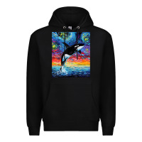 Black Orca Killer Whale Starry Night Colorful Ocean Art By Aja Premium Hoodie - trangStudio