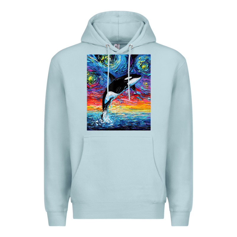 Orca Killer Whale Starry Night Colorful Ocean Art By Aja Premium Hoodie by trangStudio | Teevron