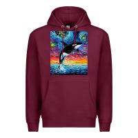 Burgundy Orca Killer Whale Starry Night Colorful Ocean Art By Aja Premium Hoodie - trangStudio
