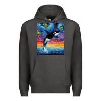 Charcoal Heather Orca Killer Whale Starry Night Colorful Ocean Art By Aja Premium Hoodie - trangStudio