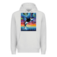 Dove Grey Orca Killer Whale Starry Night Colorful Ocean Art By Aja Premium Hoodie - trangStudio