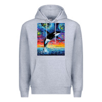 Heather Grey Orca Killer Whale Starry Night Colorful Ocean Art By Aja Premium Hoodie - trangStudio