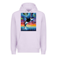 Lilac Orca Killer Whale Starry Night Colorful Ocean Art By Aja Premium Hoodie - trangStudio