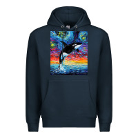 Navy Orca Killer Whale Starry Night Colorful Ocean Art By Aja Premium Hoodie - trangStudio