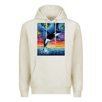 Oatmeal Heather Orca Killer Whale Starry Night Colorful Ocean Art By Aja Premium Hoodie - trangStudio