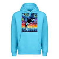 Ocean Blue Orca Killer Whale Starry Night Colorful Ocean Art By Aja Premium Hoodie - trangStudio