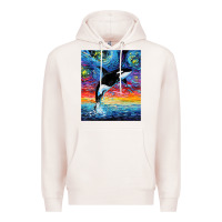 Pale Pink Orca Killer Whale Starry Night Colorful Ocean Art By Aja Premium Hoodie - trangStudio
